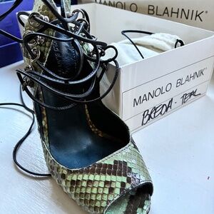 Manolo Blahnik snake skin lace up pumps